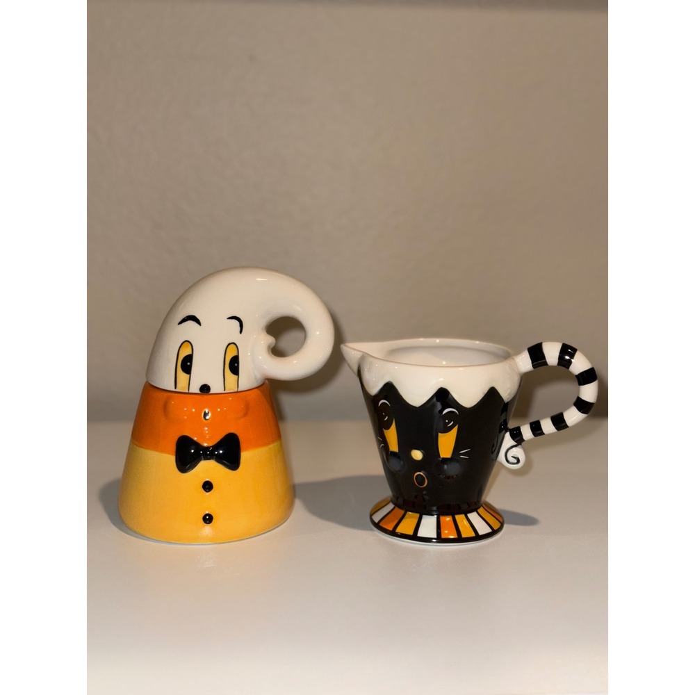 Johanna Parker Halloween Candy Corn Creamer and Sugar Bowl Set Vintage Style - Picture 2 of 12